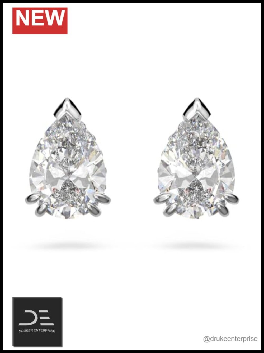 Swarovski Stilla Pear Cut Stud Earrings Rhodium 22 Clear Crystals Cubic Zirconia
